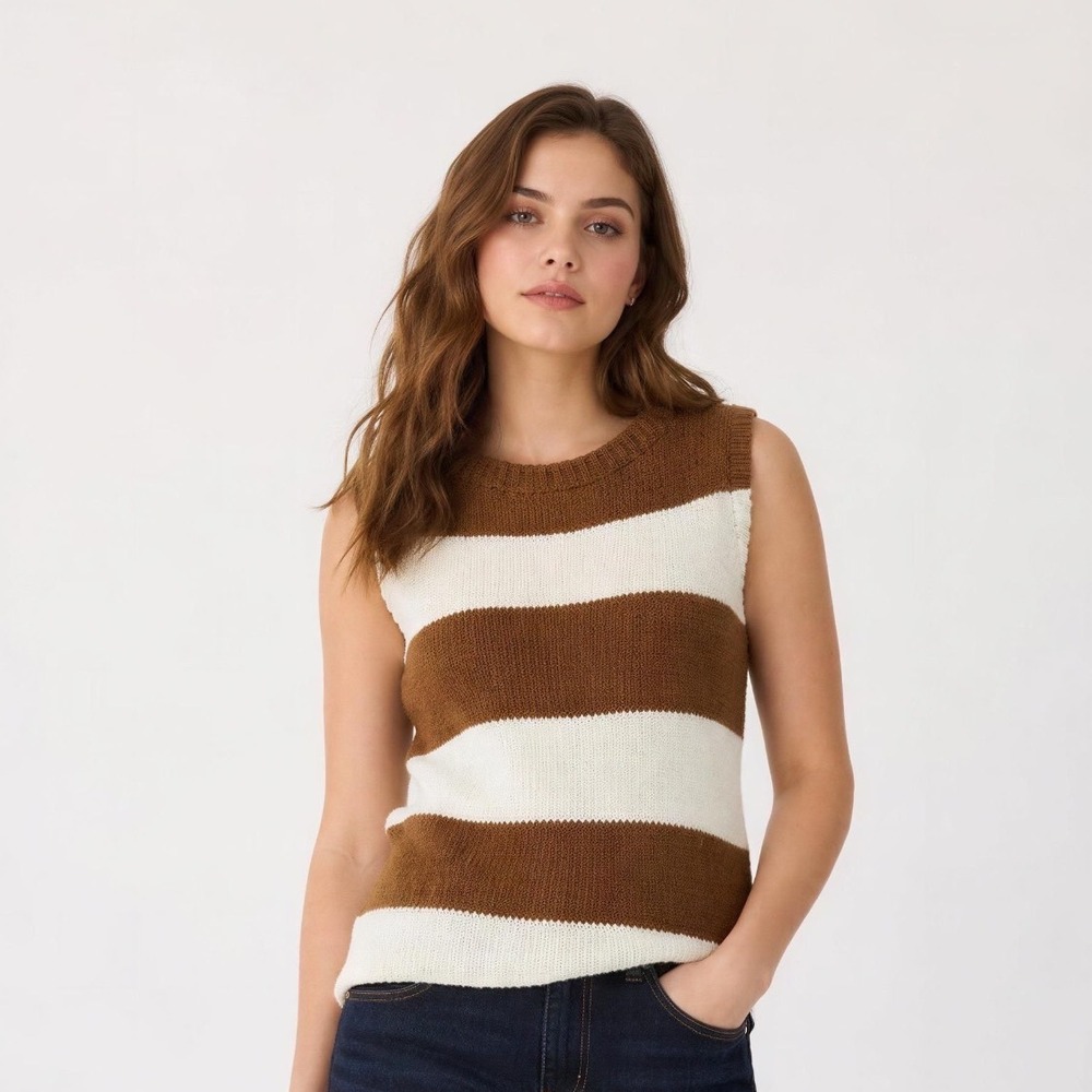 Soho & Stella New York Brown Cream Striped Knit Sweater Vest ST24465 Mens S